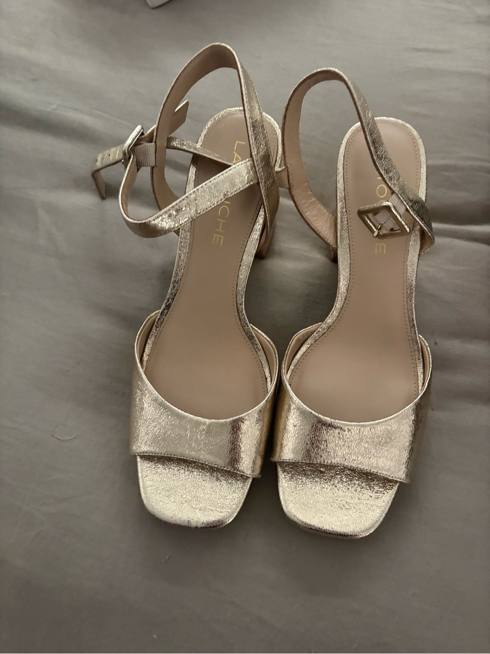 L'AGENCE Shimmering Gold Block Heel Slingbacks
